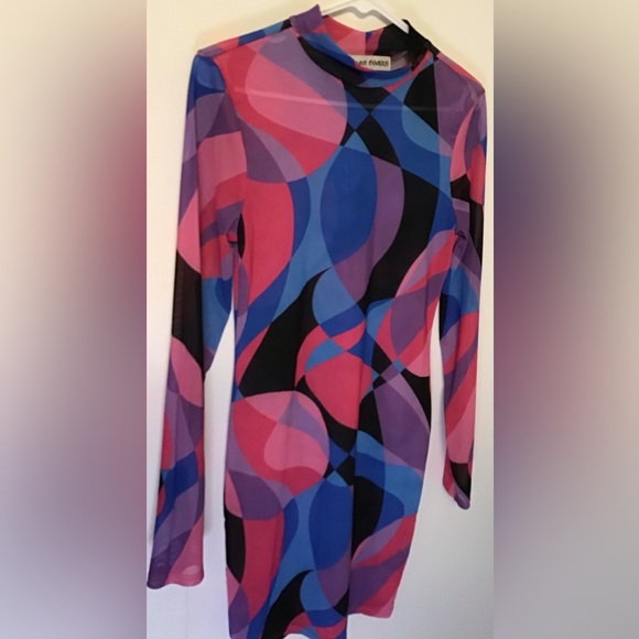 Almost famous purple pink blue sheer long sleeve dress size large - Picture 4 of 6